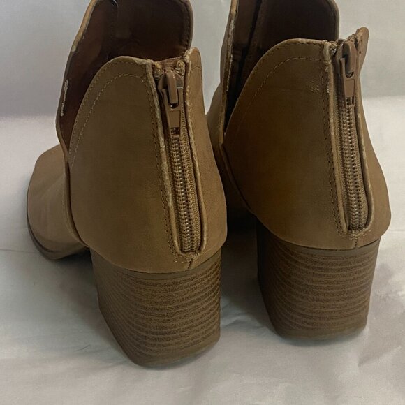 💜Women's Peep Toe Cognac Booties Zip Closure and Stacked Heel Boho Style - Picture 3 of 5